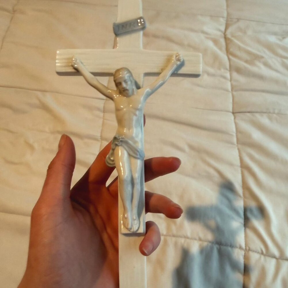Vintage White Porcelain Crucifix Wall Cross